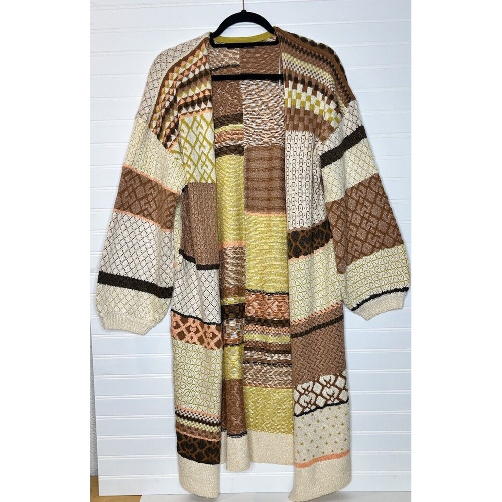 Black Tape Cardigan Womens Size Small Patchwork  Open Front Duster Multicolor